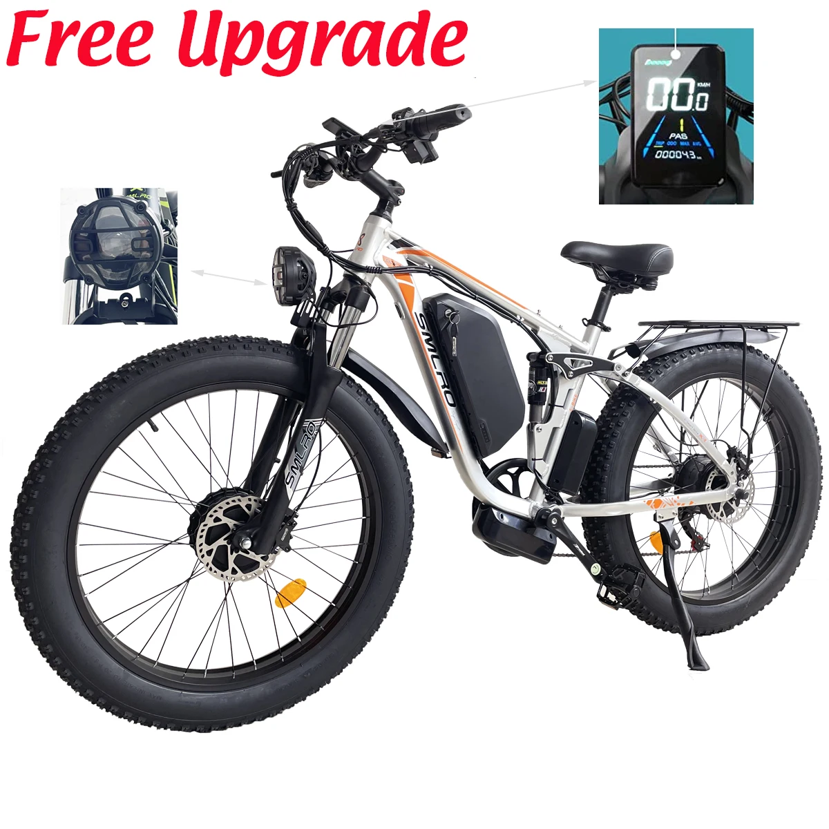 

SMLRO V3 Dual Motors MTB with Rear Shock Absorber, 22.4AH 2000W 26" Fat Tire Electric Bike 35MPH, Mountain E-Bike