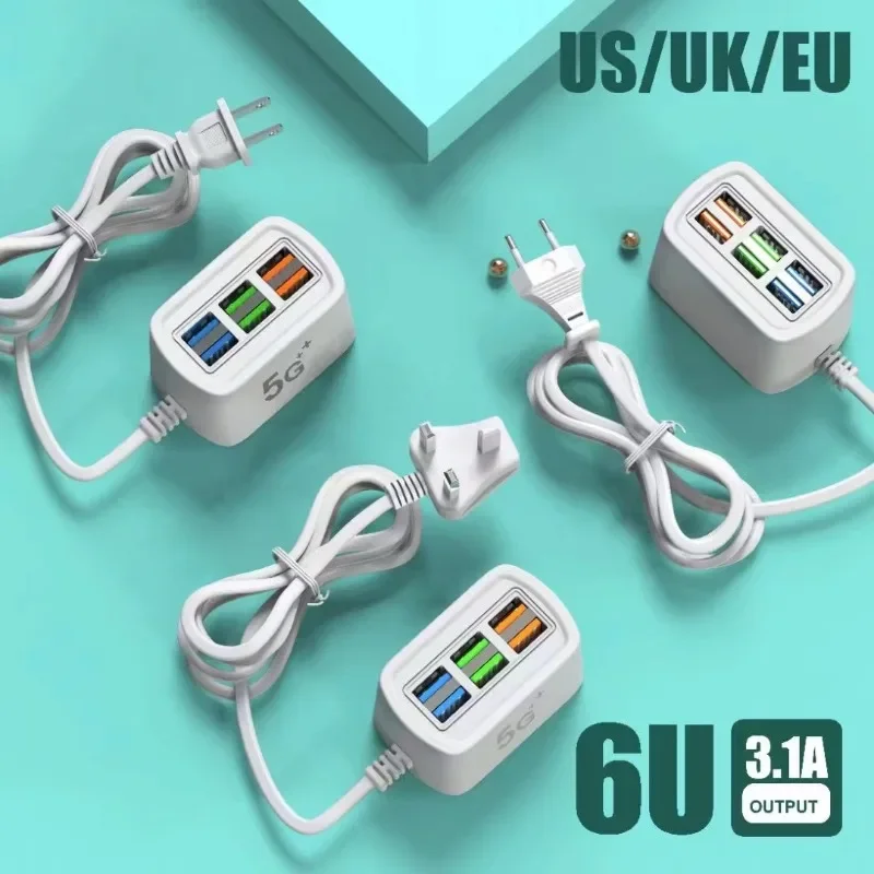 Fast USB Charger 6 in 1 Power Strip Desktop Charging Station Fast Charging 1M
