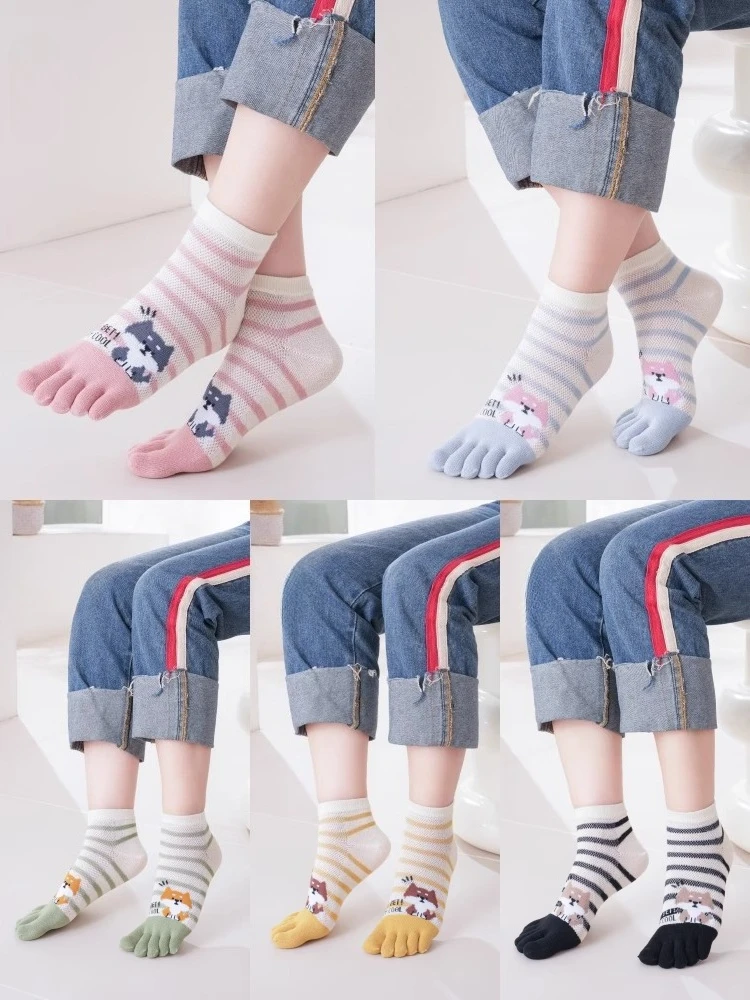 

5 Pairs of Women Spring and Summer Five-finger Socks Breathable Mesh Sub-toe Thin Cotton Socks Cartoon Puppy Toe Socks