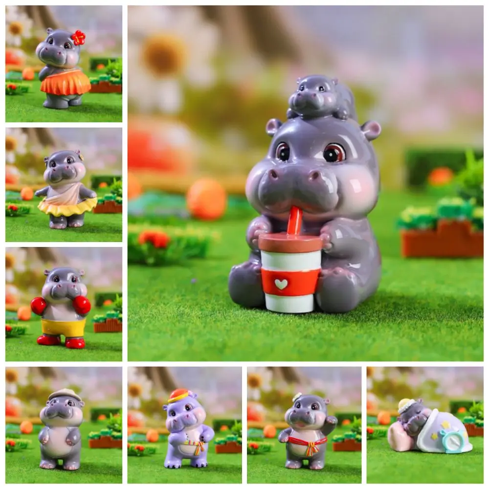 1pc/8pcs Kawaii Moo Deng Activity Blind Box Baby Hippo PVC Animal Figure Toys Cute Desktop Ornament Surprise Bags for Kids