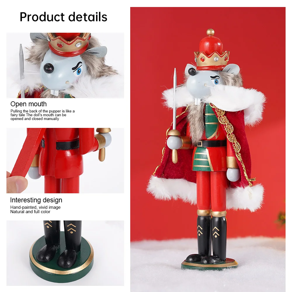 2025 Years New 30CM/38CM Cloak Mouse Nutcracker Cape King Wooden Crafts Lotus Cartoon Christmas Decoration Desktop Ornaments