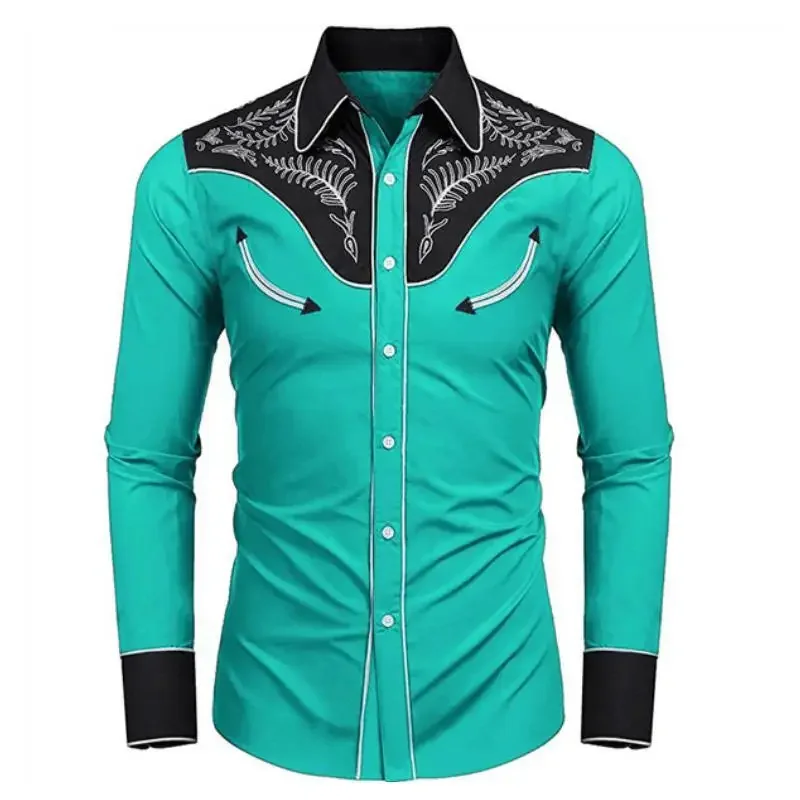 Western Tribal Ethnic Lapel Men\'s Casual Sports Outdoor Street Long Sleeve Button Top Shirt Suit Lapel Clothing Casual Comfort