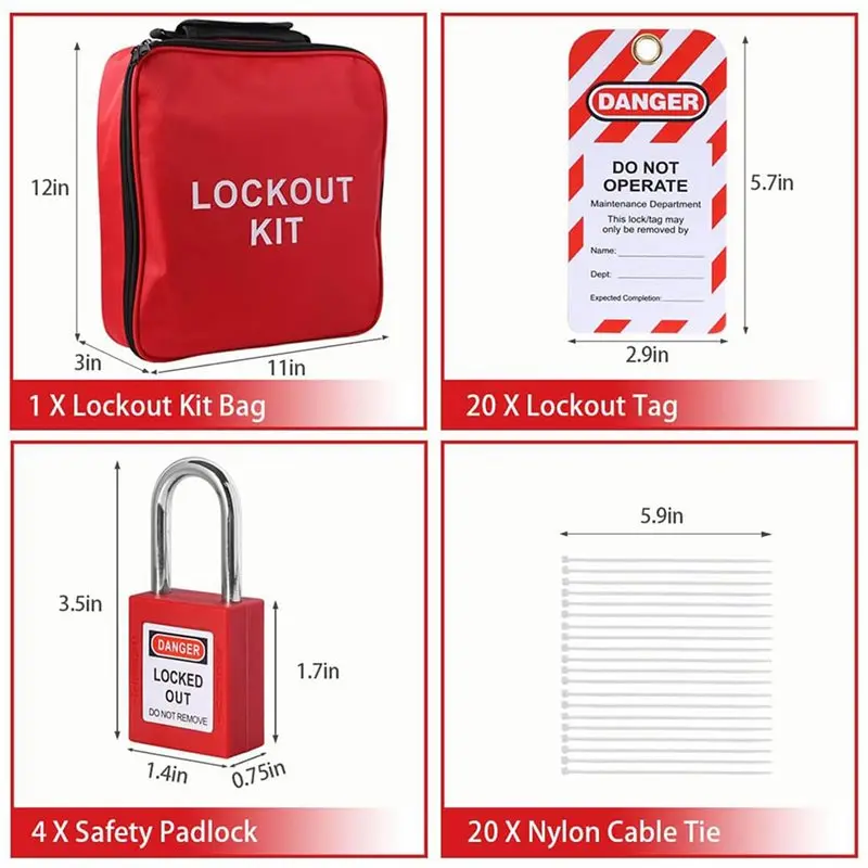 A26F 5X Lockout Tagout Kit Electrical Loto-Kit with Circuit Breaker Lockout Hasps Lock Out Tags Multi-Pole Breaker