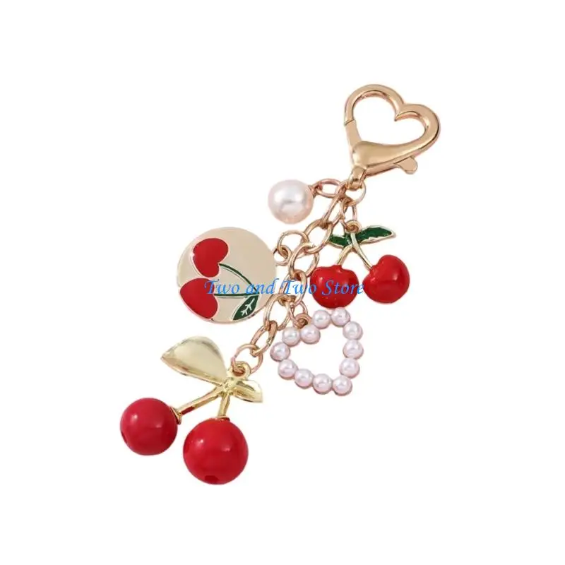 HX6F Elegant Sturde Alloy Lovely Cherrys Charm Pendant Lock Keyring Fashion Accessory for Stylish Girls Women Ladies