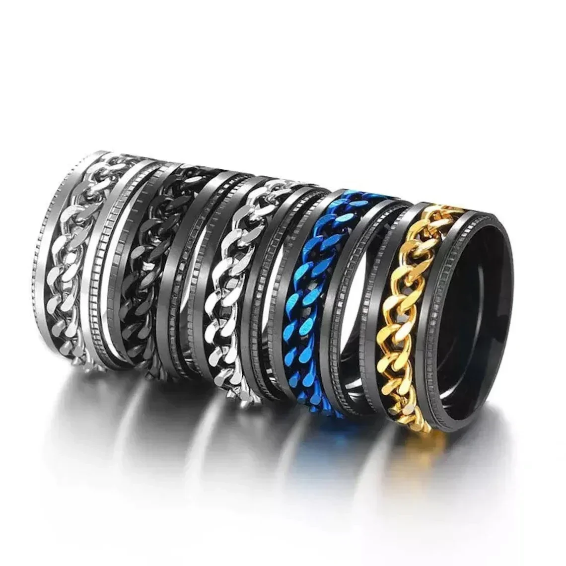 Fashion 8mm Men Stainless Steel Rotatable Spinner Ring High Quality Spinner Chain Rotable Rings Punk Women Man Jewelry for Party