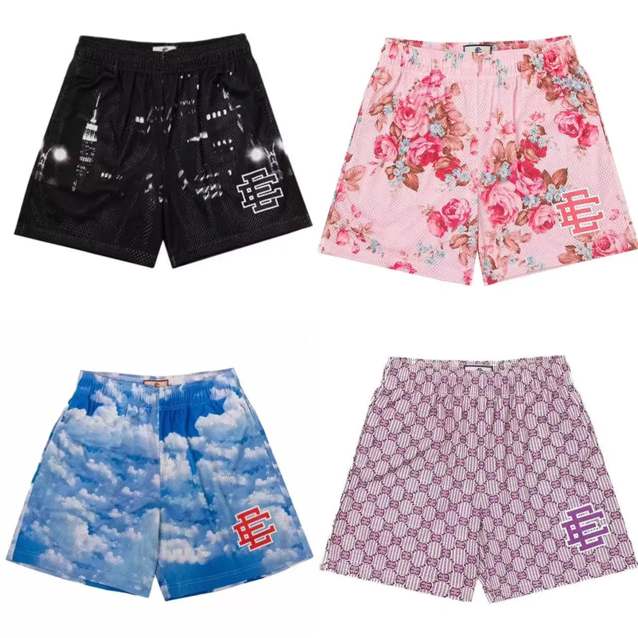 New Summer Eric Emanuel EE Basic Mesh Short Classic Floral Printed Gym Shorts Men's Gym Basketball Sports Beach Shorts