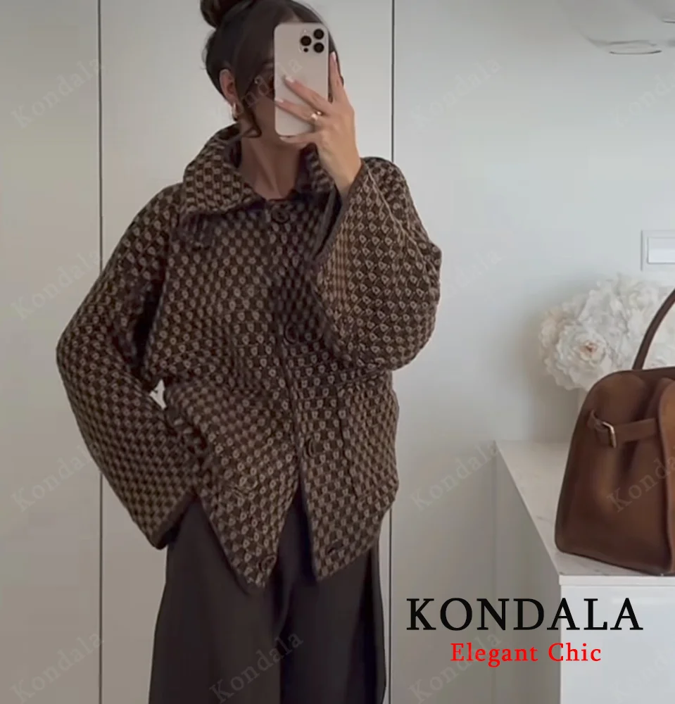 

KONDALA Women Fall Elegant Chic Knitted Coat Single Breasted Cardigan 2025 Autumn Winter Fashion Vintage Casual Female Coat