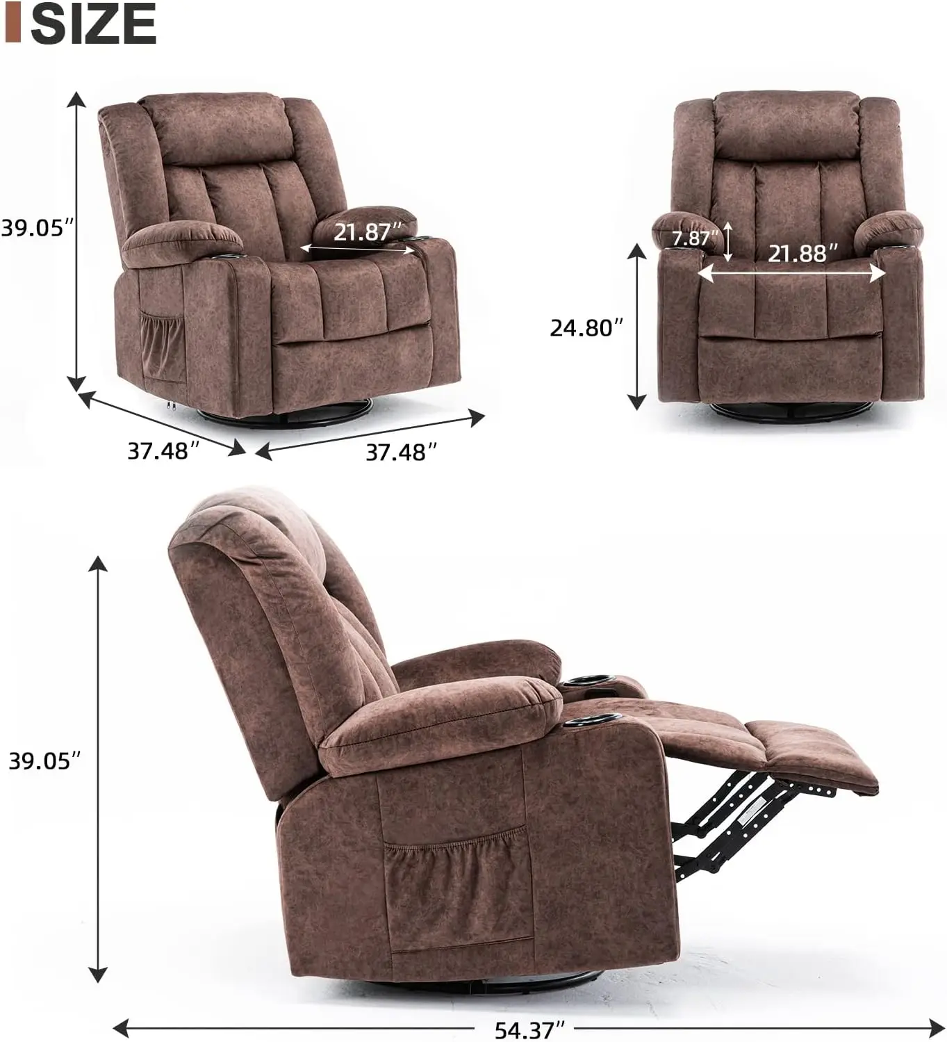 COMHOMA Recliner Chair Massage Rocker with Heated 360 Degree Swivel Lazy Boy Recliner Single Sofa Seat with Cup Holders for