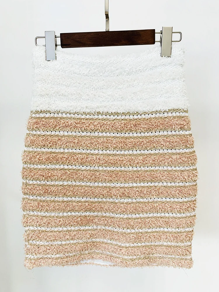 

HIGH STREET Newest Fashion 2025 Designer Skirt Women's Color Block Tassel Striped Knit Mini Skirt