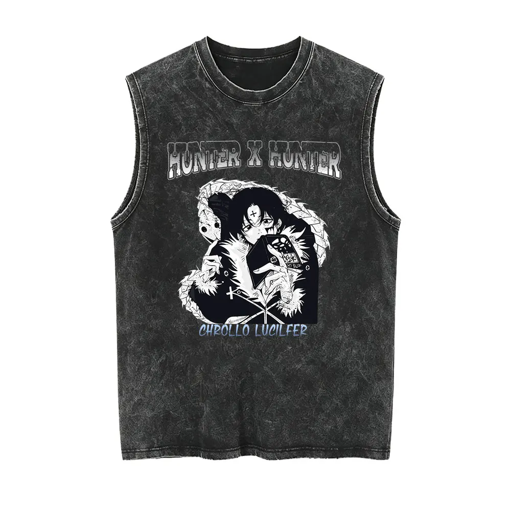 Anime Hunter X Hunter Phantom Troupe Chrollo Lucilfer Vintage Washed Tank Tops Men Women Cartoon Manga Sleeveless Vest T-shirt