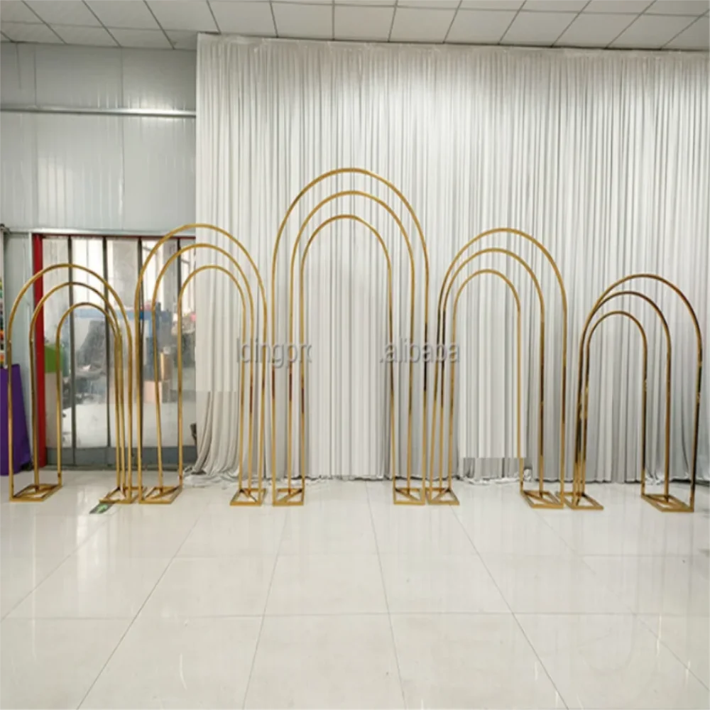 5-piece set of stainless steel shiny gold wedding arches, party event background walls, floral decoration display racks