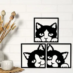 3-częściowy zestaw Cute Cats Metal Sign Wall Art Decor Farmhouse Black Silhouette Plaque Dining Dekoracja pokoju dziecięcego