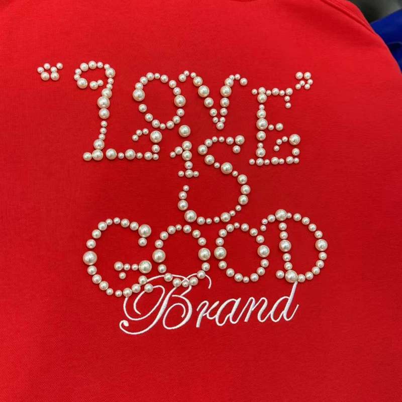 الرجال النساء اليومية عارضة GOODBRAND البلوز البلوز احتفالي الأحمر طبعة محدودة رائعة اللؤلؤ السنة الجديدة فضفاضة جيدة هوديي #5
