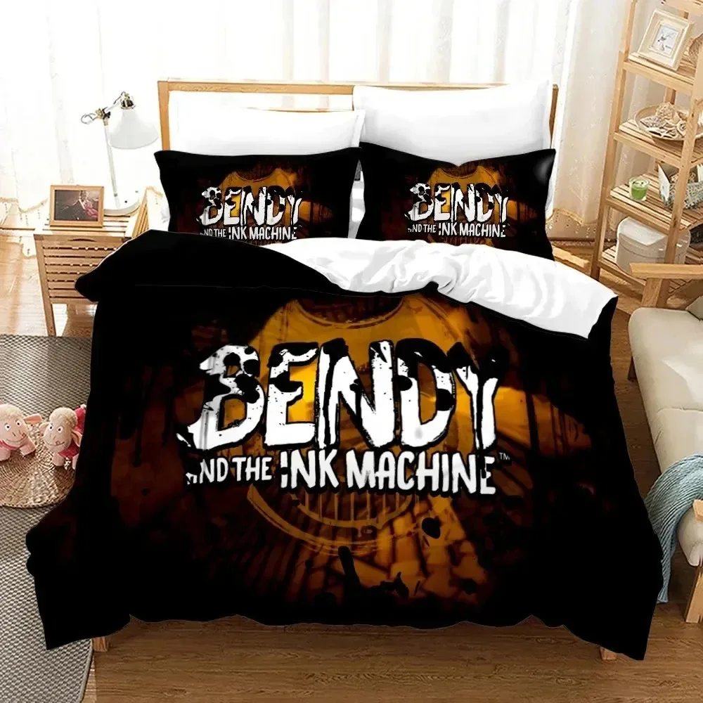 3D Print Cartoon Bendy N Ink Machine Bedding Set Duvet Cover Bed Set Quilt Cover Pillowcase Comforter king Queen Size Boys Adult