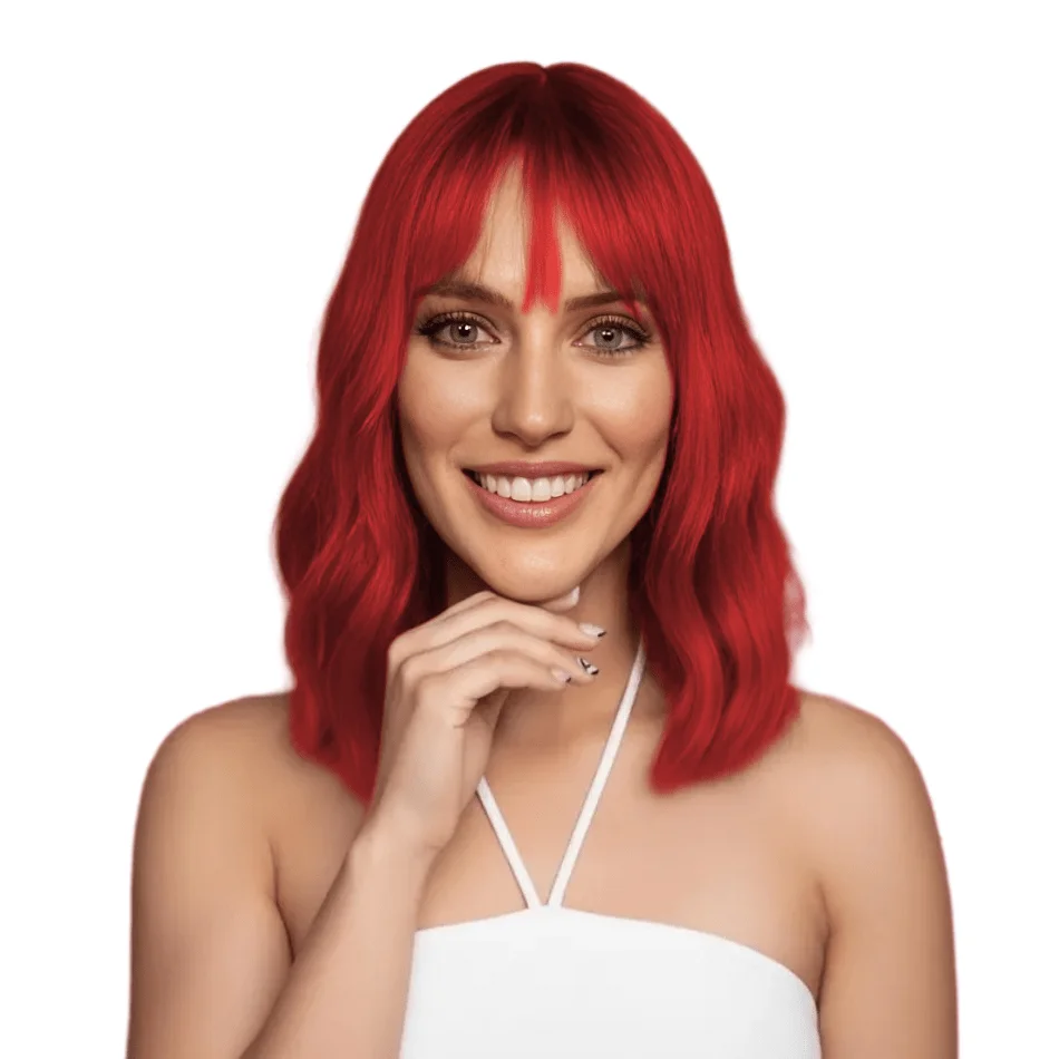 

Short Red Wig with Bangs Bob Curly Wavy Hair Wigs for Women Shoulder Length Style Wig Synthetic Heat Resistant Wig for Everyday