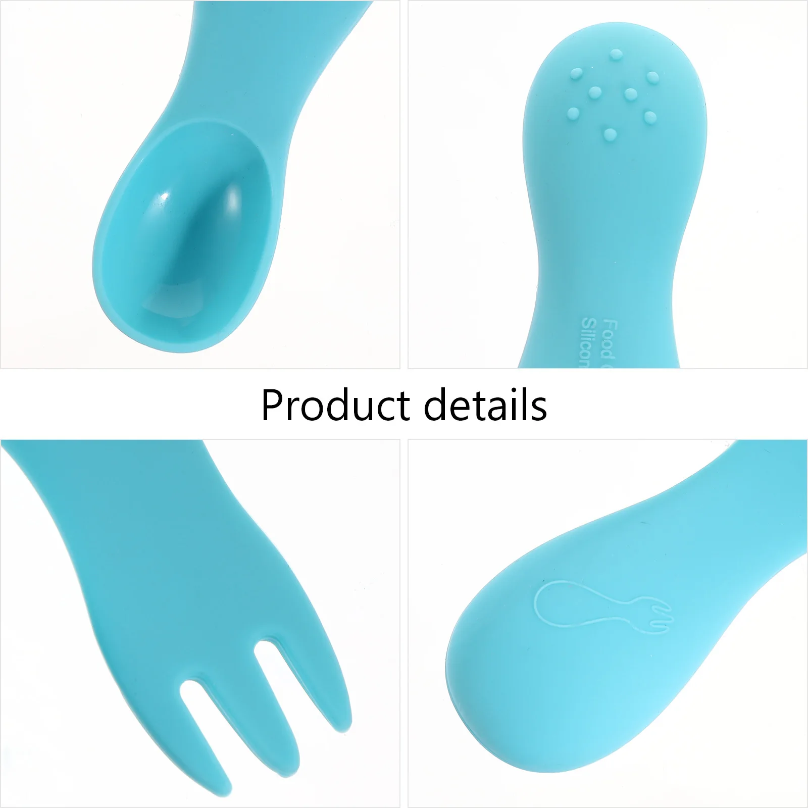 1 Juego de tenedor para alimentación infantil, mango antideslizante de borde liso con mordedor, cucharas para niños pequeños, vajilla, tenedor para bebé, tenedores de comedor para