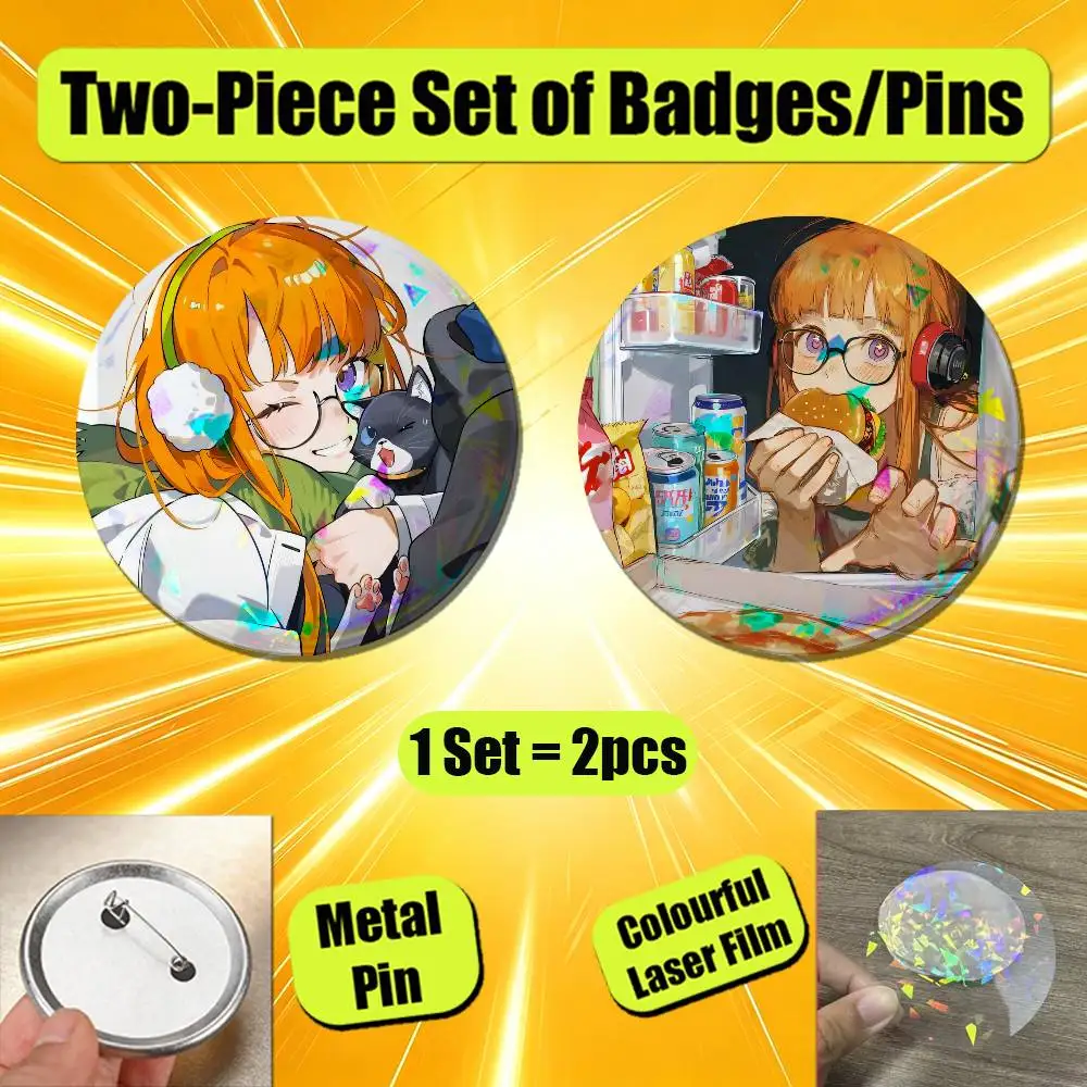 For Persona 5 Joker Futaba Sakura Enamel Pin Badge Set 2PCS Round Metal Button Brooch Gift Custom Hat Ita Bag Pins