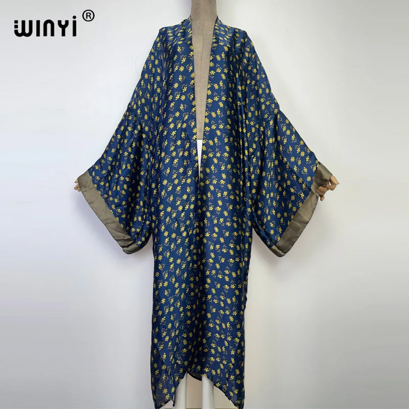 WINYI bright fashion printing sweet lady beach Bohemian long Cardigan Cover-up stitch Cocktail Boho Maxi Holiday party kimono