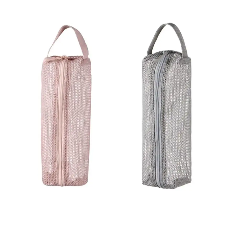Fashion with Handy Handle Mesh Toiletry Bag Foldable Breathable Toiletry Storage Bag Quick Dry Makeup Bag Washing Handbag Travel