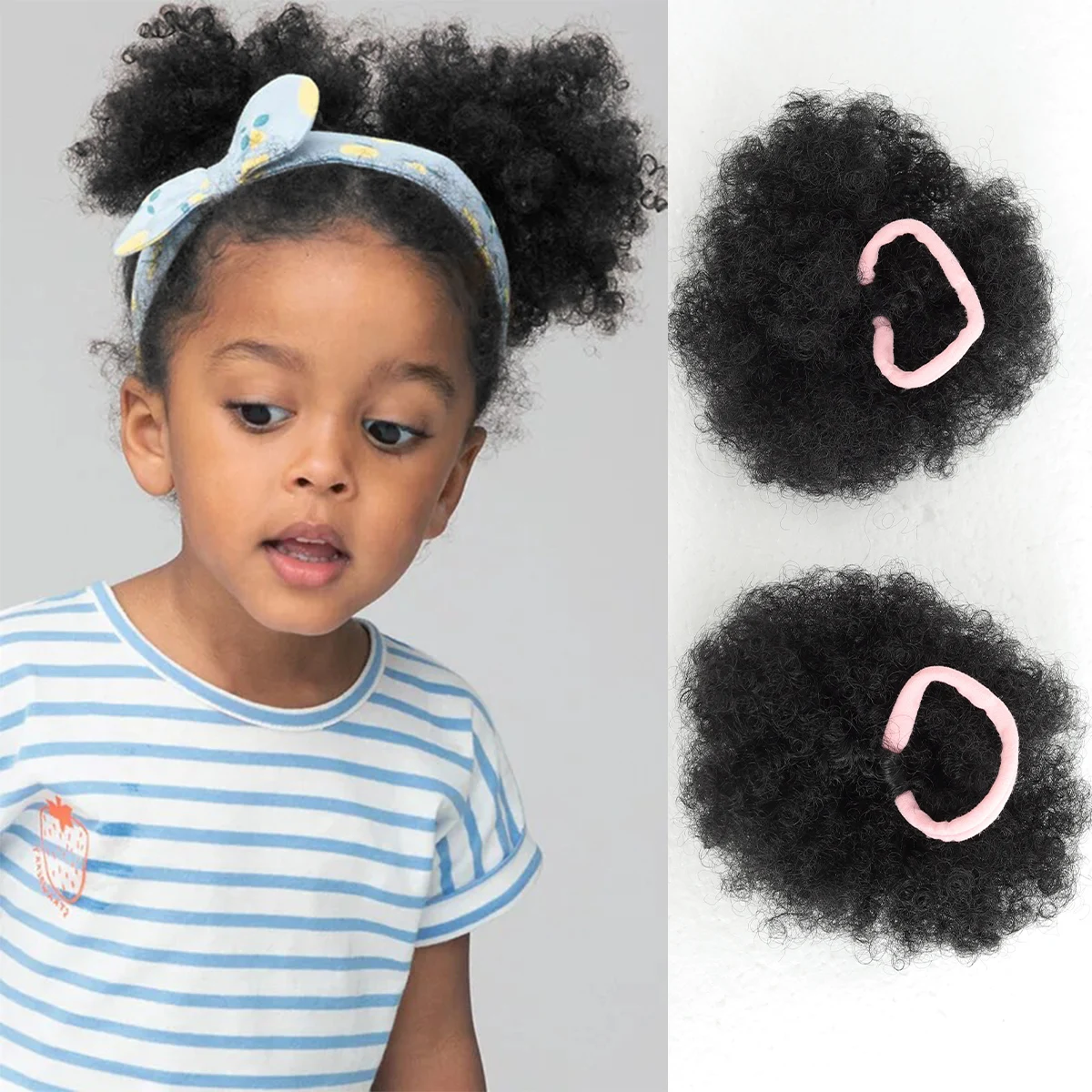 

Синтетический парик-пучок с мелкими кудрями, имитирующий натуральные кудри, черный, на резинке, из термостойкого химического волокна