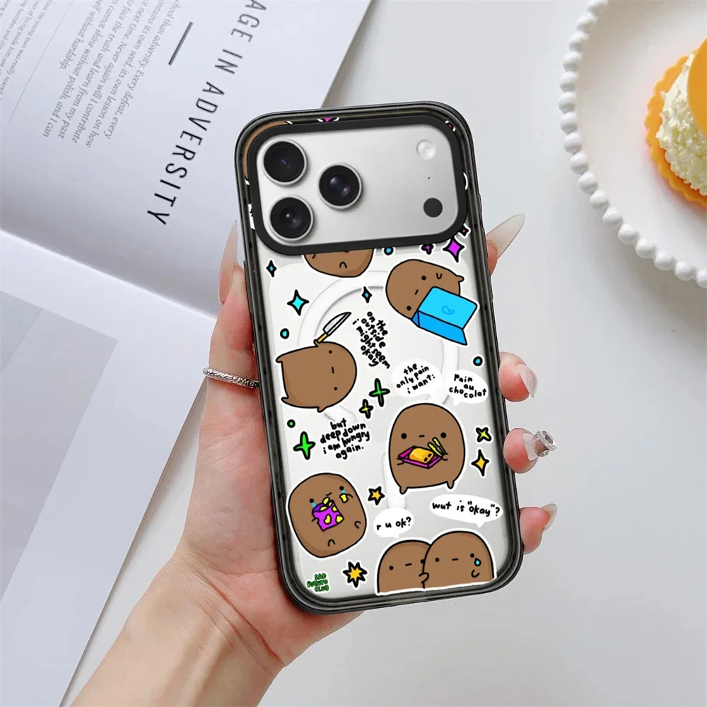 Cartoon Potato Impact Black Border Magnetic Cover for IPhone 12 13 14 15 16 17 Pro Max Case for IPhone 17 Air