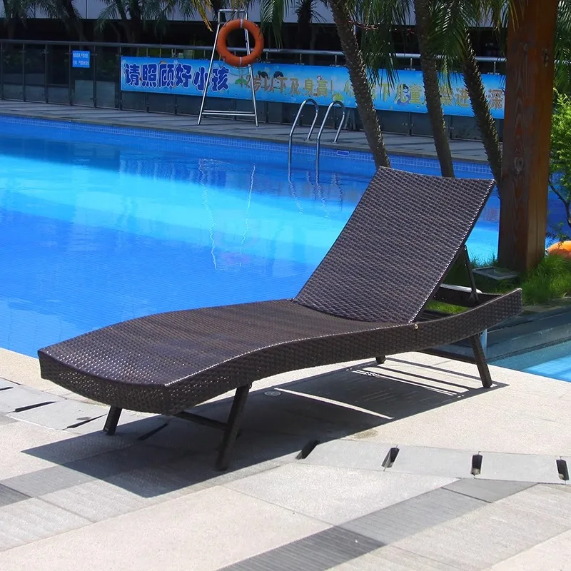 Outdoor lounge chair villa courtyard swimming pool beach chair outdoor open-air hot spring spa rattan folding bed