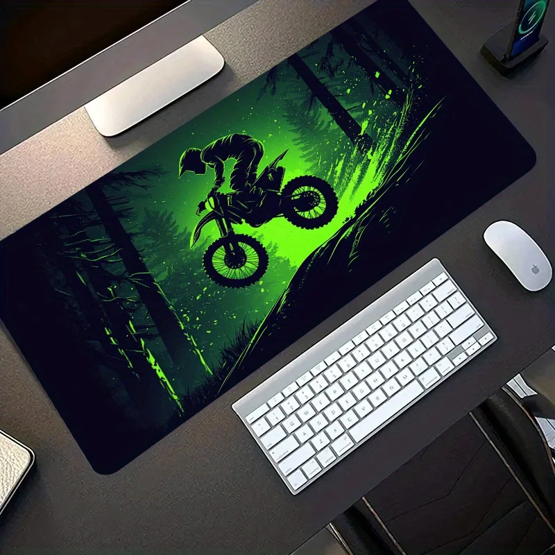 

Fluorescent green motorcycle rider forest off-road design mouse pad, anti-slip and washable rubber base, computer accessories