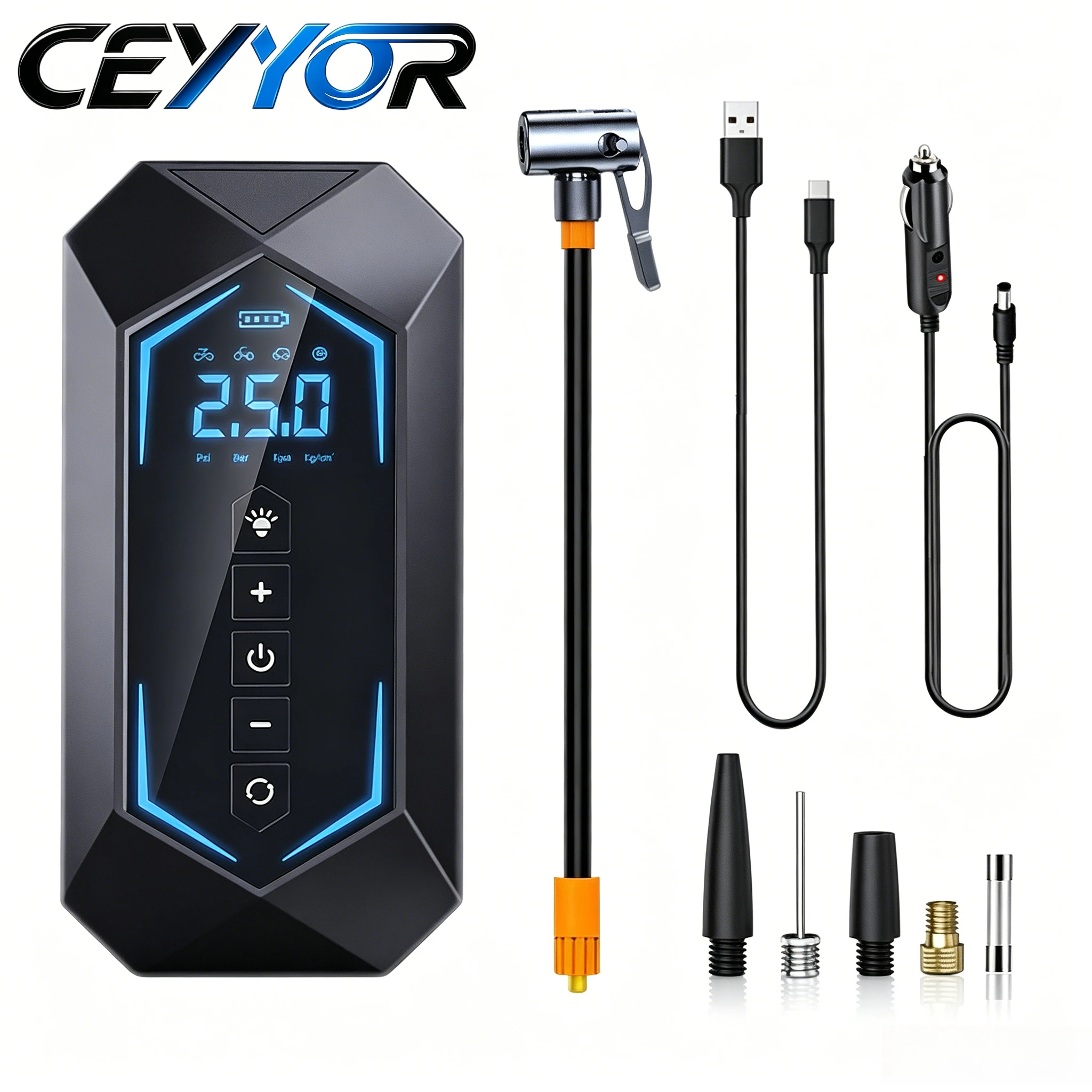 CEYYOR Portable High-Power 150 PSI Car Tires Air Pump with LED Lights&Pressure Gauge For Auto,Motorcycles,Bikes,Balls