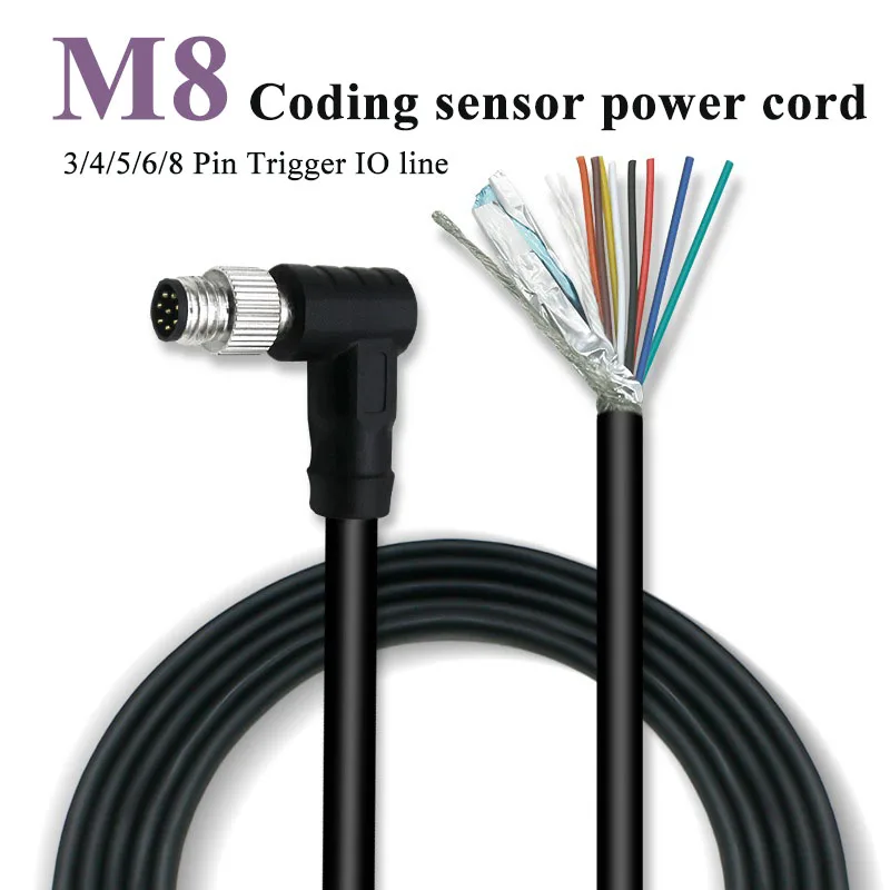

M8 A-type Triggers IO Line Elbows 3/4/5/6/8 Pin Male Female Connector Cable A-code Encoder Sensor Power Wire f Industrial Camera