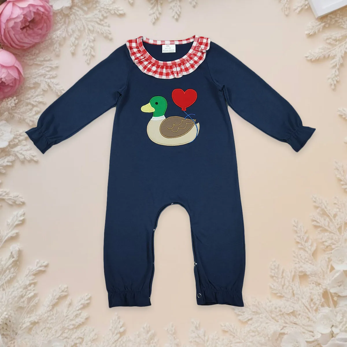 bebe-recem-nascido-infantil-menina-manga-longa-macacao-bordado-coracao-patos-criancas-gola-plissado-crianca-dia-dos-namorados-listra-macacao