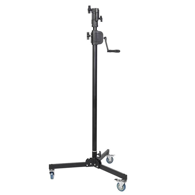 Hand Crank Lifting Light Stand With Lockable Rolling Casters Foldable Portable Height Adjustable Tripod For Studio Photography