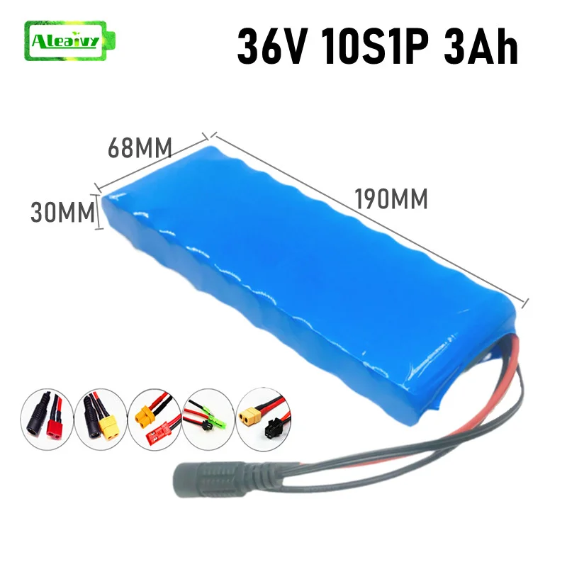 Aleaivy 36V 3Ah 10S1P 18650 rechargeable battery pack Electric car Bicycle Scooter 20A BMS 500W+42V charging