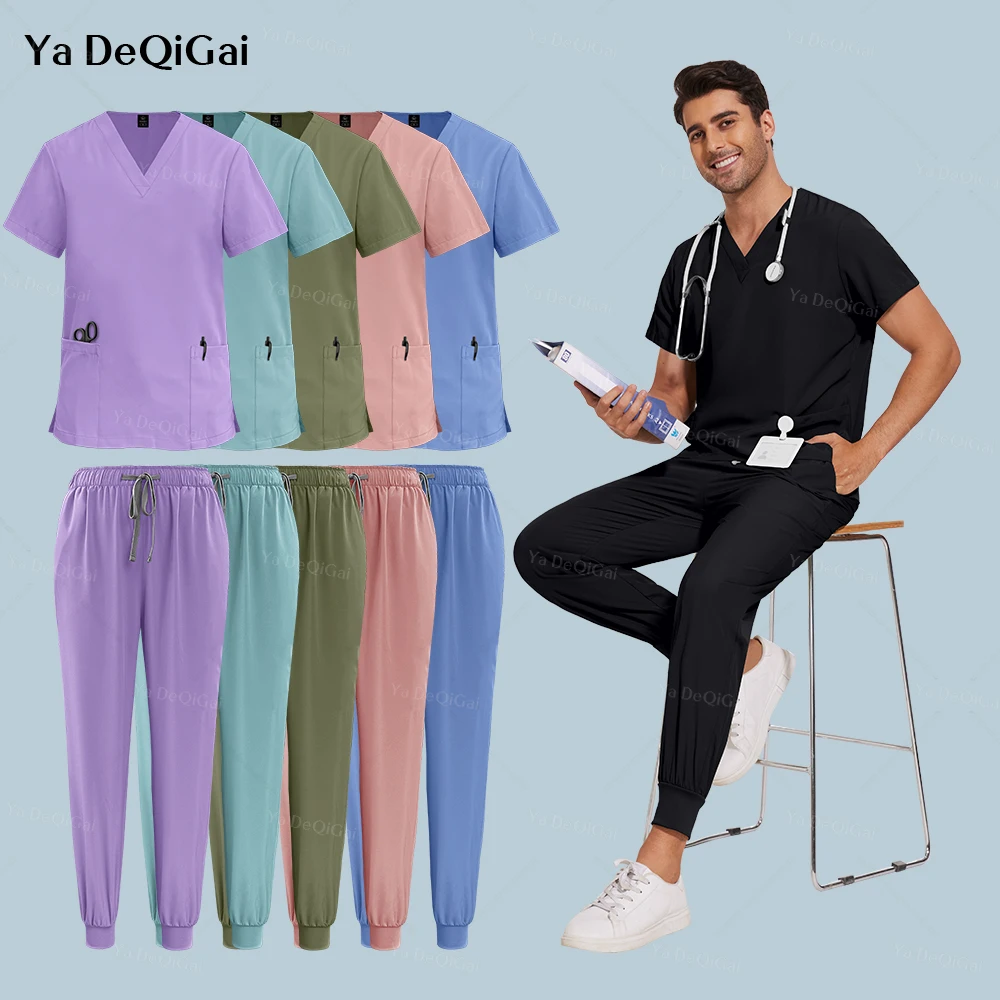 

Pet Hospital Work Clothes Scrub Set Beauty Salon Uniforms Pockets Health Services Suit Comfortable Medical Surgical Uniforms Men