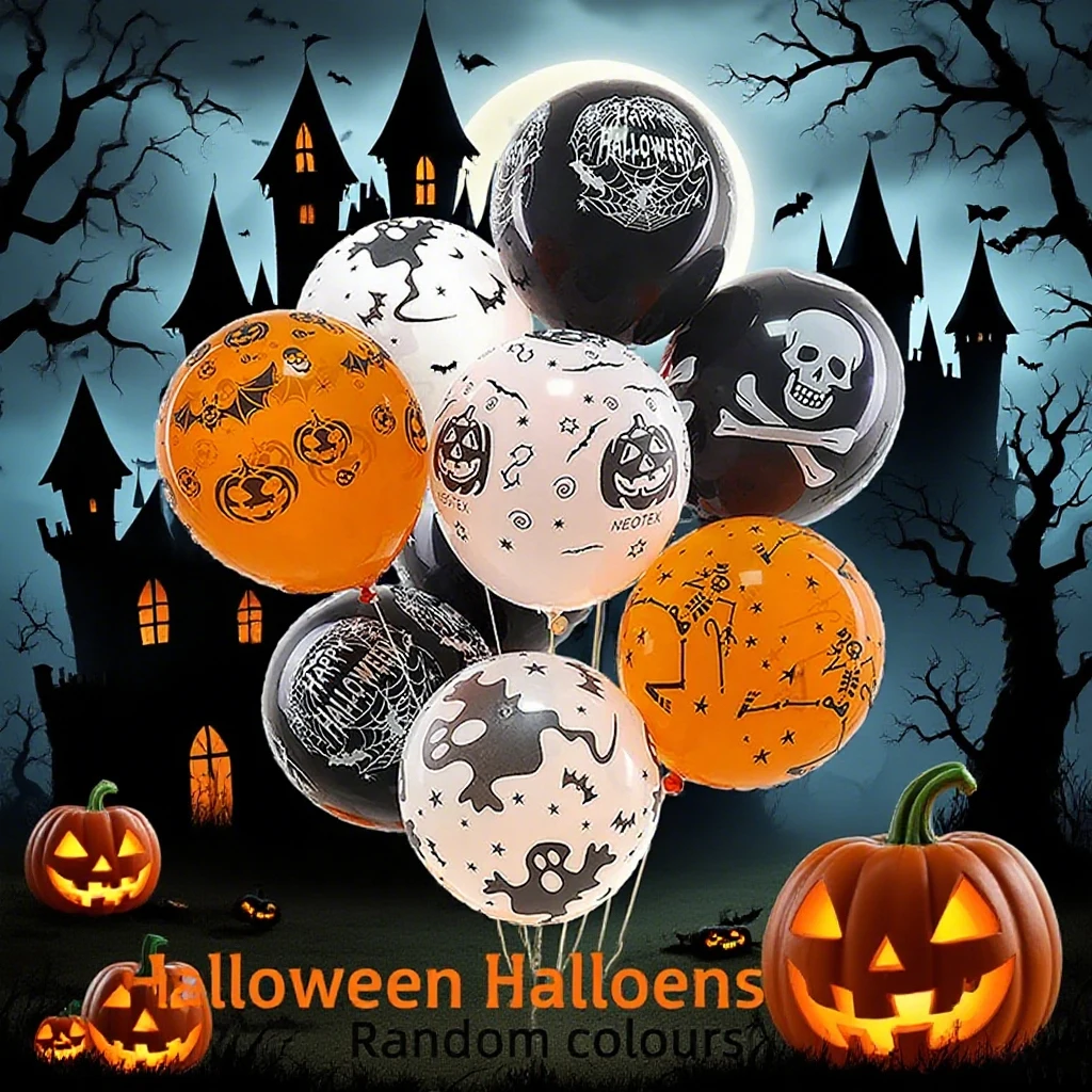 10–100 Stück Halloween-Latex-Luftballons, 30,5 cm – Kürbis-Schädel-Geister-Dekorationen für Kinder, Partyzubehör und gruselige Spielzeuggeschenke, 2025
