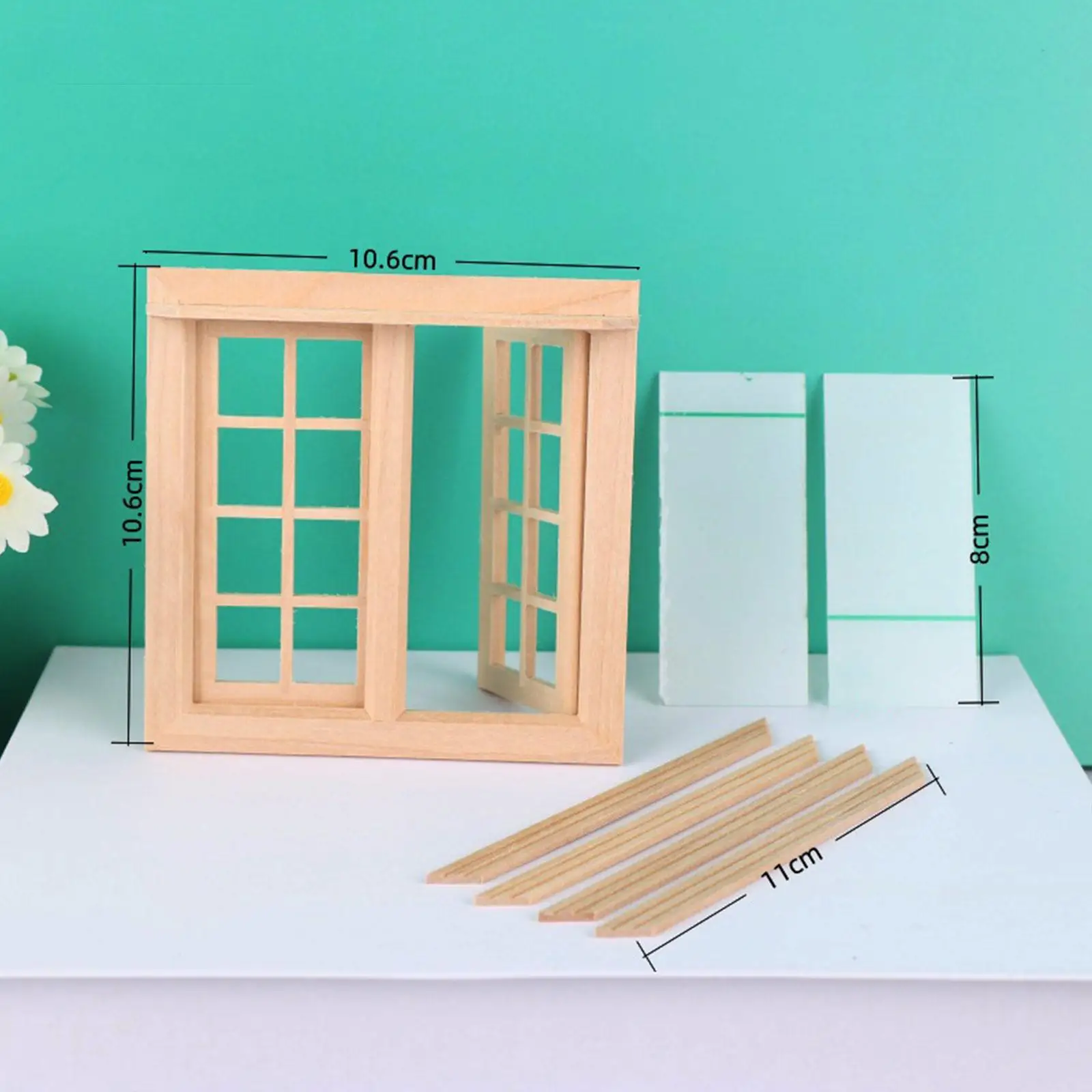 Miniature Window for Dollhouse 1 12 Scale Unfinished Wood Double Door Frame DIY Furniture Model for Doll House Kitchen