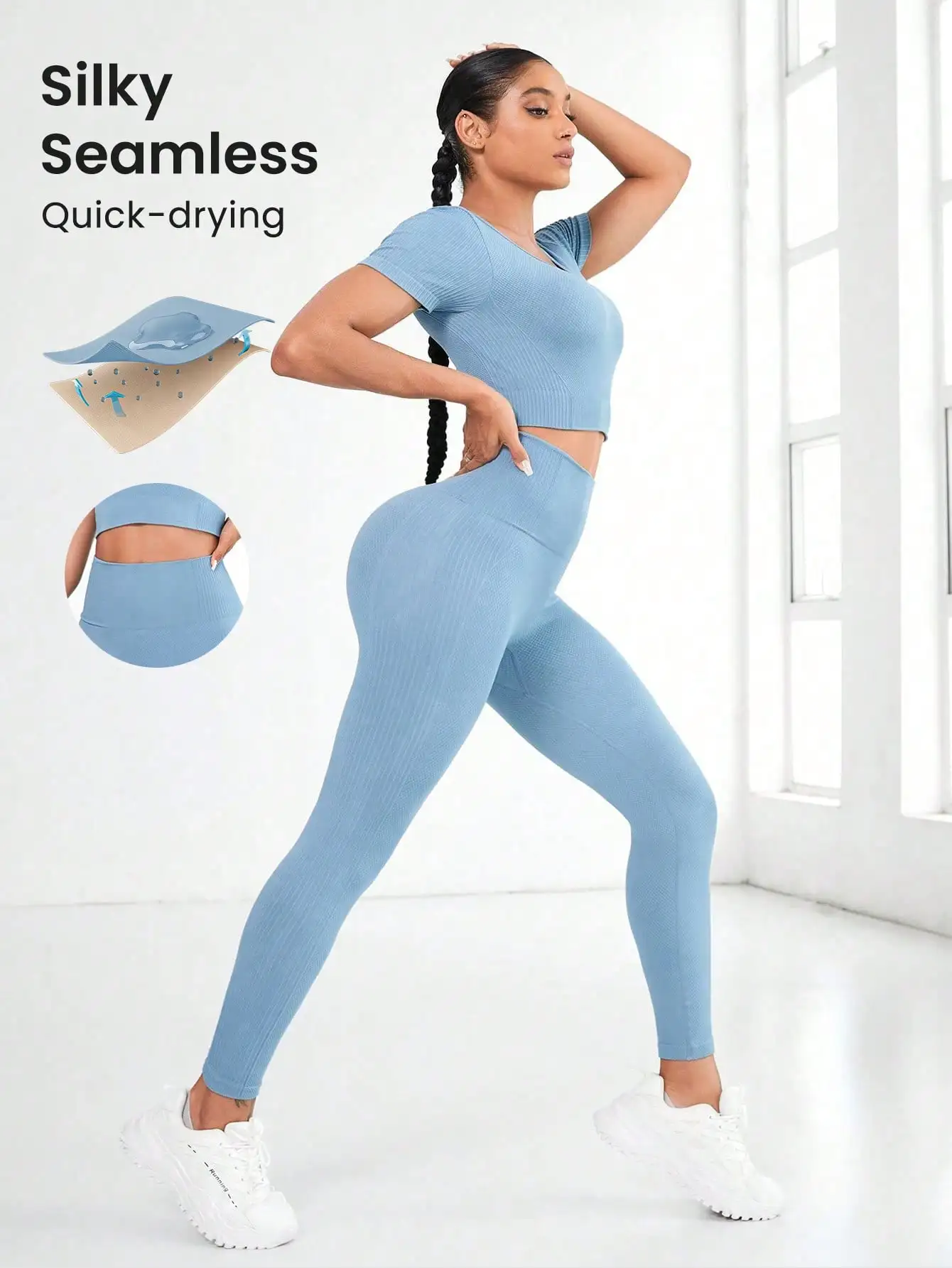 

Yoga Set Two Piece Women Short Sleeve Top with High Waist Leggings Seamless Workout Clothes Patchwork Sport Fitness Gym Sets