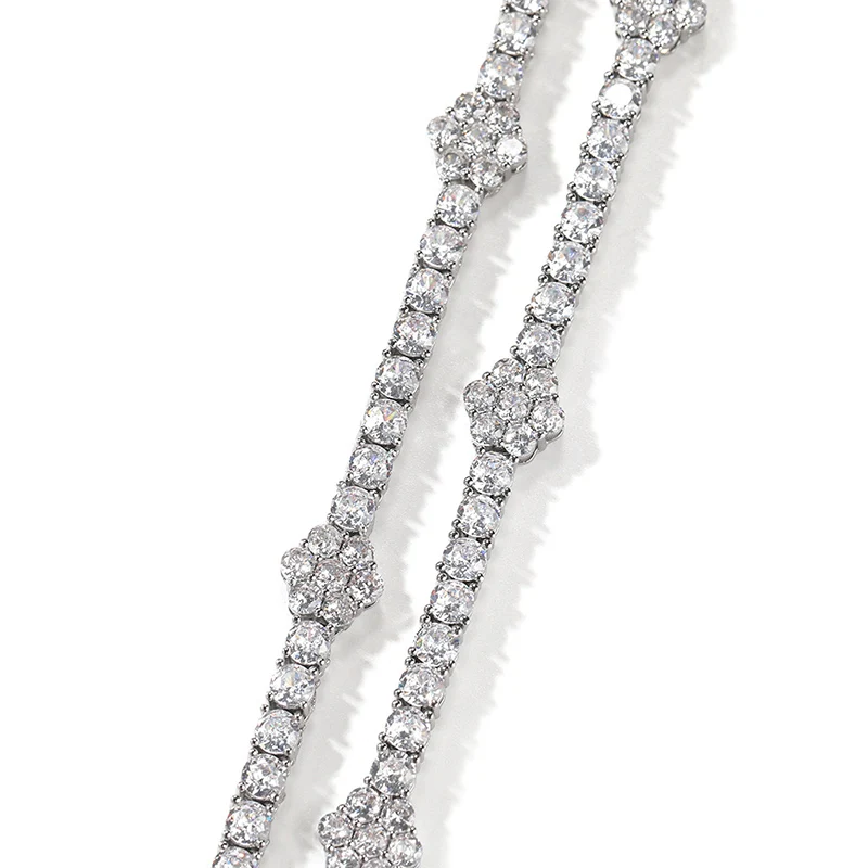 Hip Hop Bling Iced Out 1 Row CZ Stone Flower Tennis Link Chain Bracelet for Men Women Fashion Rapper Jewlery Drop Shipping