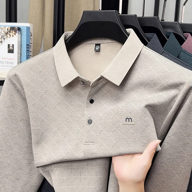 قميص بولو رجالي مطبوع عالي الجودة مع تقنية صنفرة الخريف والشتاء، ملمس جيد لليد، بلوزة عصرية بأكمام طويلة #3