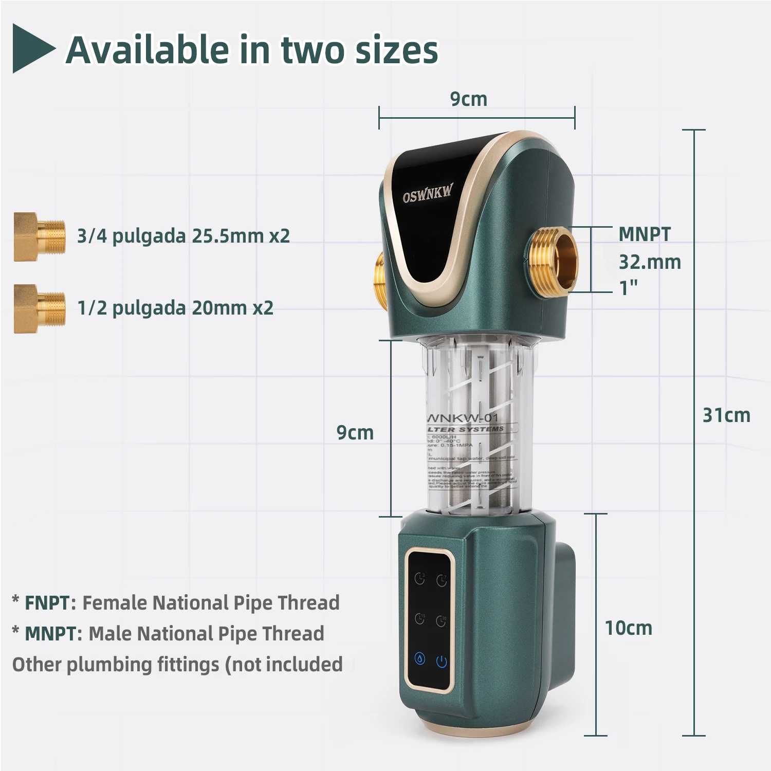 OSWNKW-01Pre Filter Purifier Hele Huis Spin Down Sediment Water Filter Centrale Voorfilter Systeem Backwash Rvs Mesh