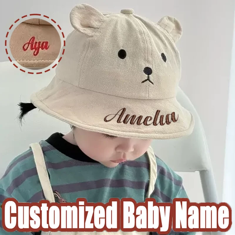 

Детская хлопковая пляжная кепка с ушками и именем на заказ, летняя, для улицы, подарок для детей