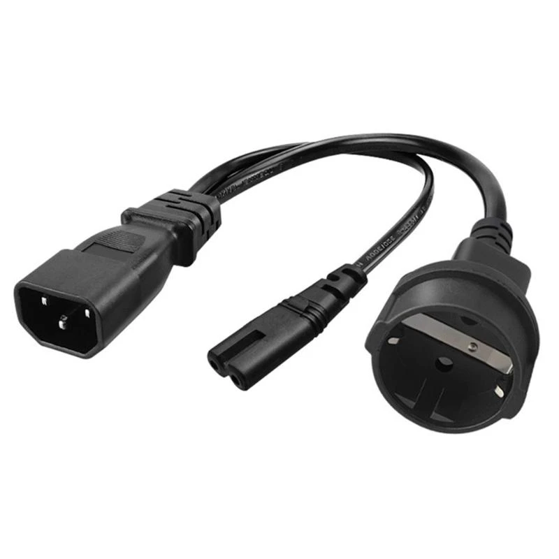 

97QB 3PIN C14 Адаптер шнура Power IEC320 C14 в 2 отверстия C7 и немецкий 4,8 мм преобразование гнезда, 0,32 М ПВХ кабель