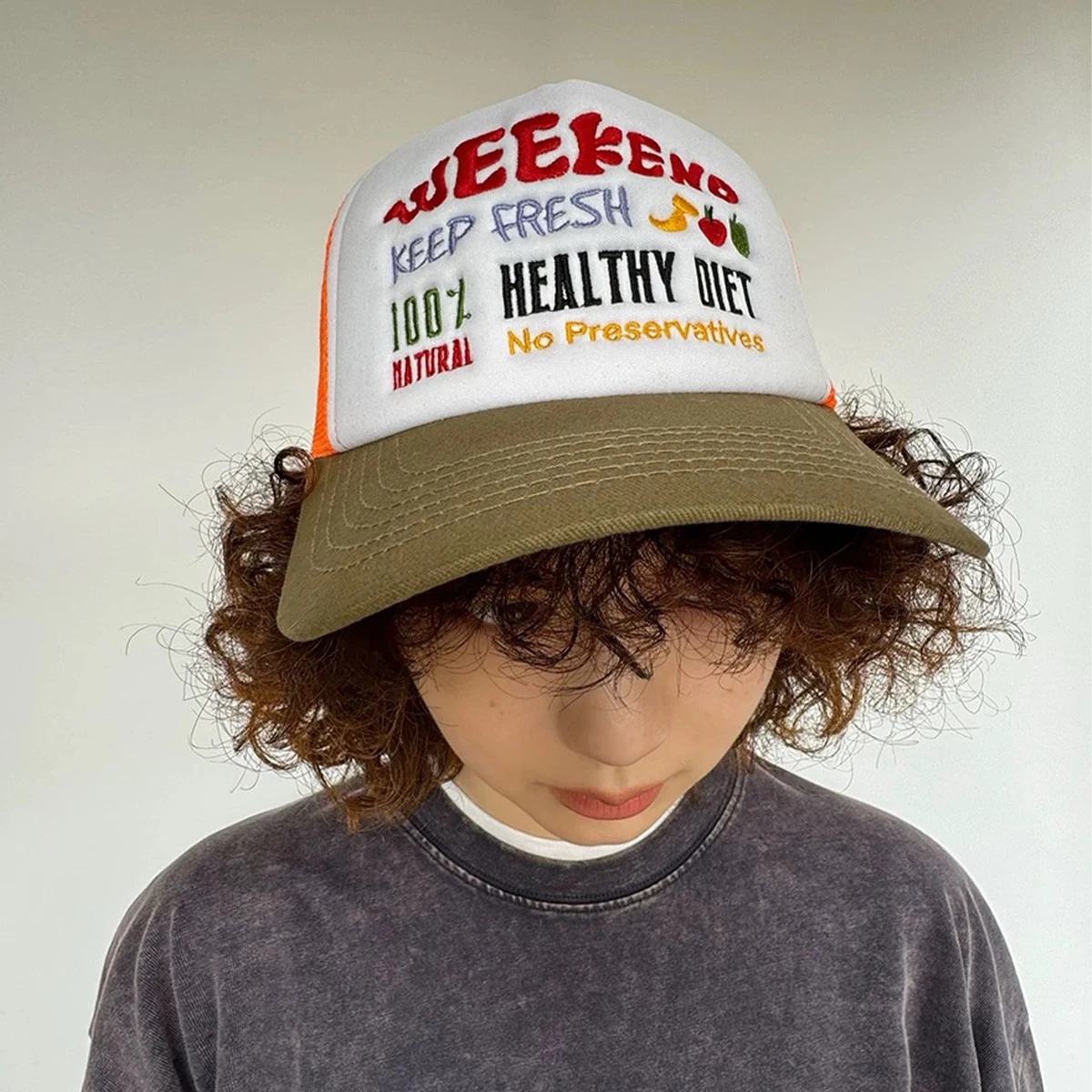 Embroidered Fresh Fruit Letters Baseball Hats New Unisex Color Block Sunshade Casual Breathable Versatile Fashion Trucker Caps - Image 4