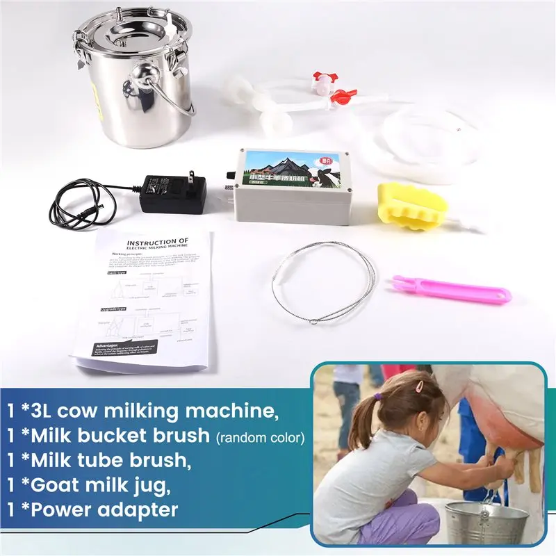 Vacuum Pump Milker Pulsating 3L Portable Double Head Goat Milking Machine Cow Milk Extractor For Farm US Plug