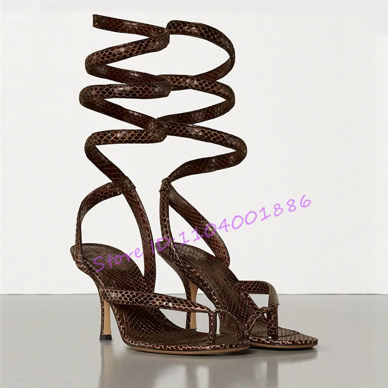 Summer New Clip Toe Gladiator Sandals Serpentine Ankle Wrapped 8CM High Heel Shoes Fashion Sexy Women Stiletto Heels Large Size