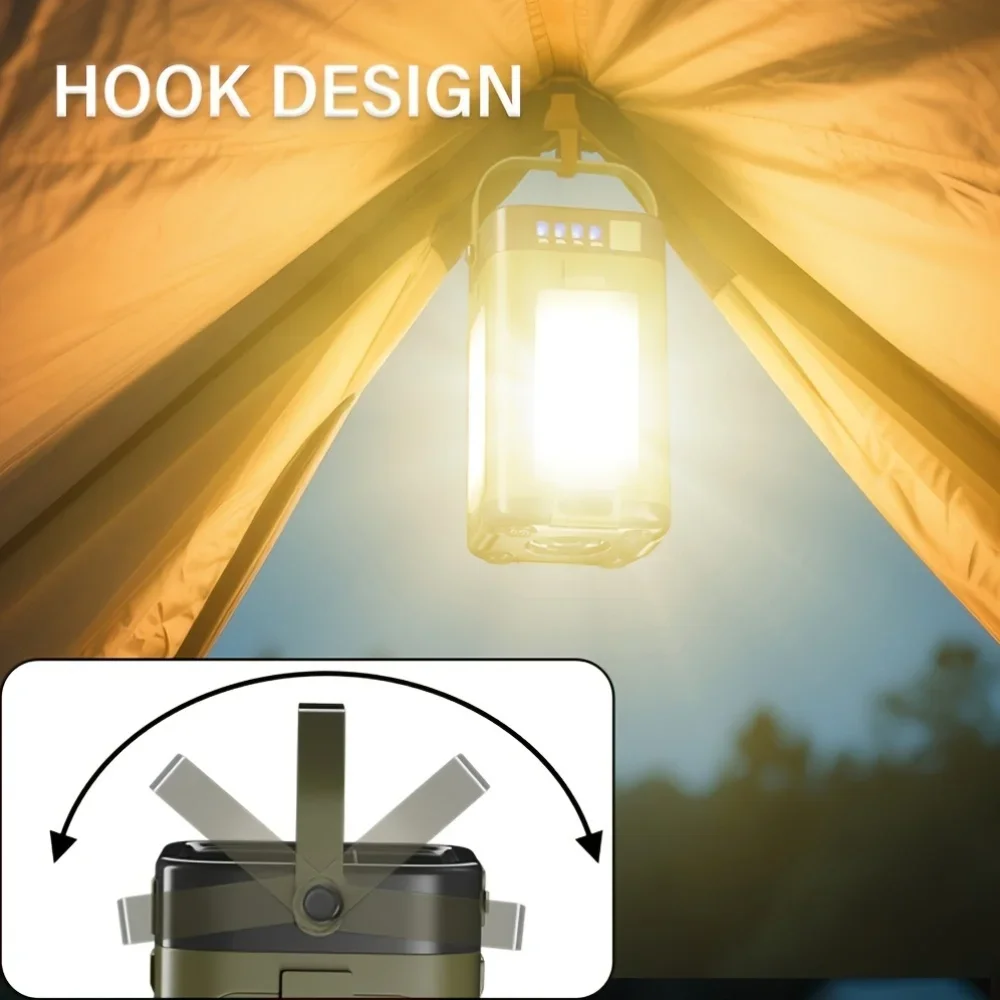 Lanterna Solar Portátil para Camping com Carregamento Solar, Dobrável, Power Bank de 2000mAh, Display Inteligente, Luz Portátil para Tenda