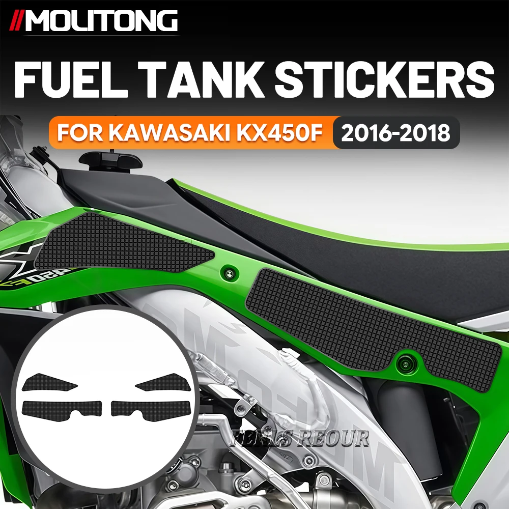 

For KAWASAKI KX450F 2016-2018 Black Tank Pad Rubber Anti Slip Anti Scratch Motorcycle Gas Fuel Tank Protector Sticker Decal
