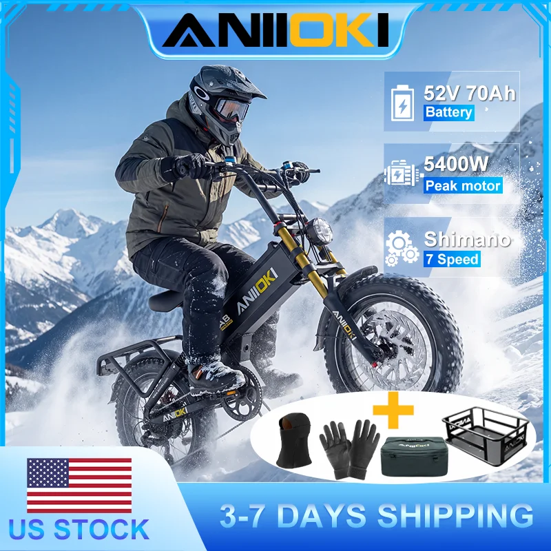 

5400W Dual Motor Electric Bike 52V 70Ah 47mph Electric Bicycle ANIIOKI A8 Pro Max AWD Fat Tires 20"*4" E Bike Adult Ebike