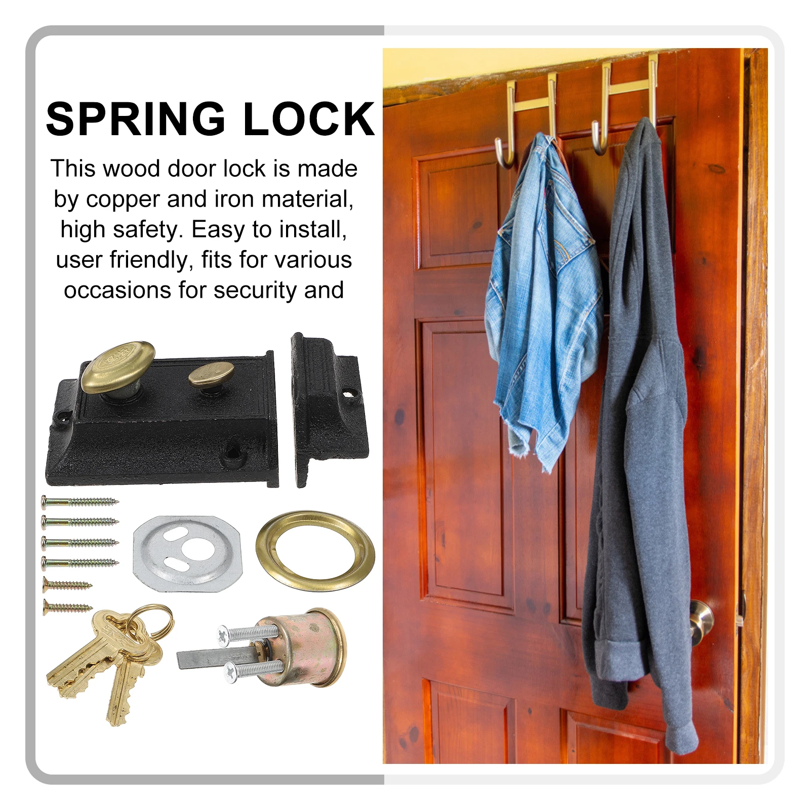 

Double Safety Pin Tumbler Door Lock Durable Copper Iron Material 35-55mm Thickness Easy Open Strong Solid Polished Surface Safe