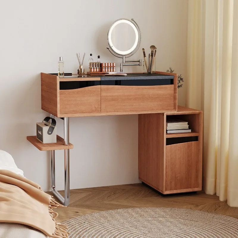 Nordic cherry wood solid wood makeup table, dresser bedside table integrated master bedroom small apartment multi-functional