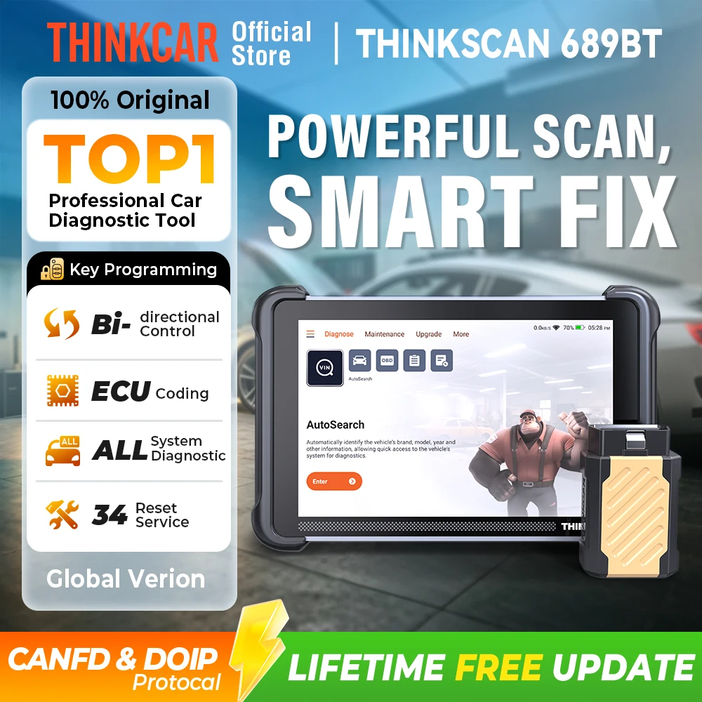 THINKCAR THINKSCAN 689BT TPMS IMMO Key Programming Auto Diagnostic Tool CANFD DOIP ECU Coding 34 Resets Life Free Obd2 Scanner